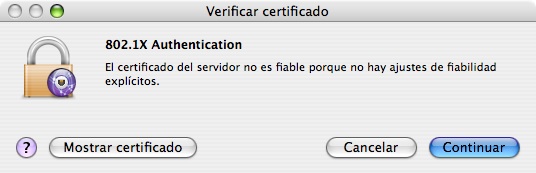 Finestra d'avís de verificació del certificat del servidor